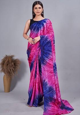 Pink Tie And Dye Chiffon Saree Set