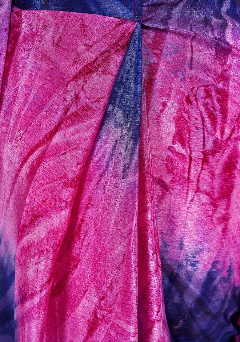 Pink Tie And Dye Chiffon Saree Set