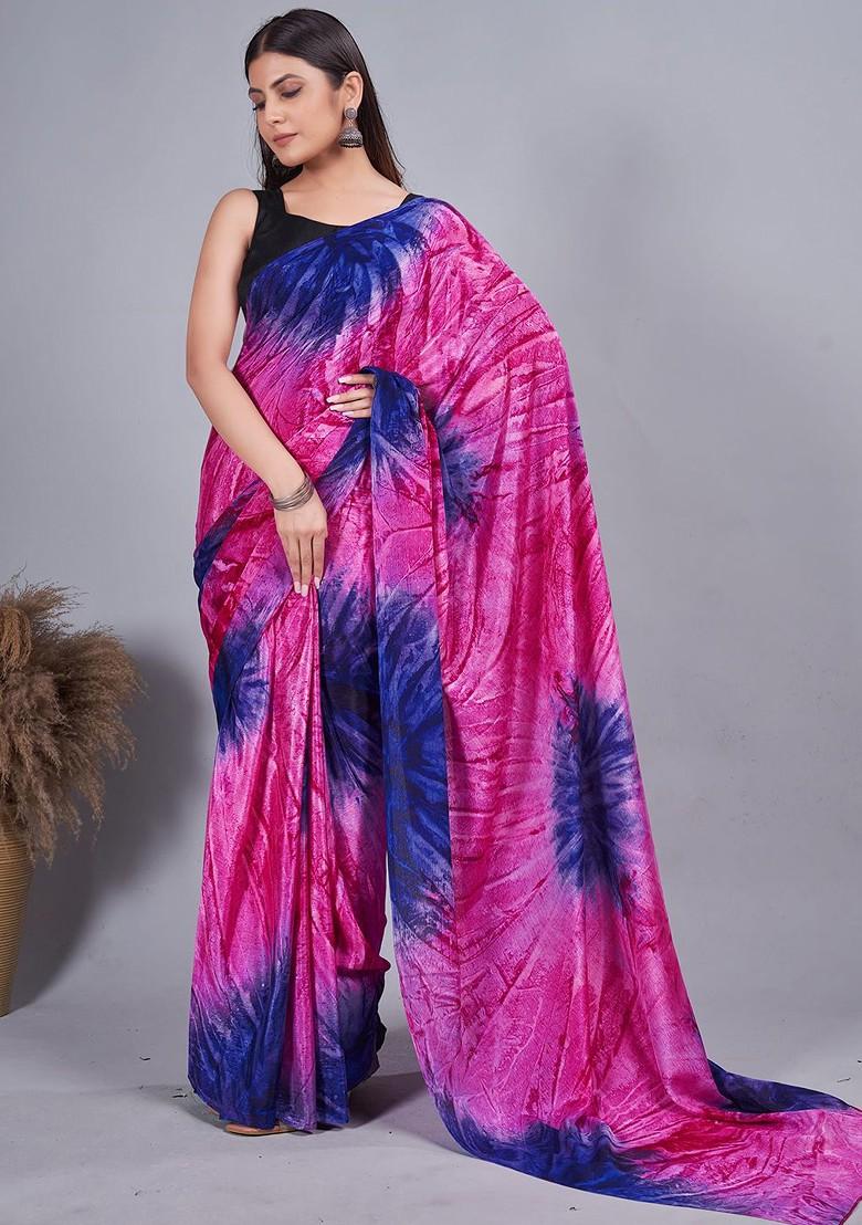 Pink Tie And Dye Chiffon Saree Set