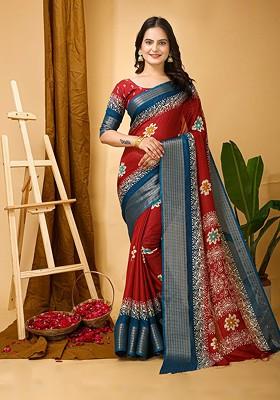 Red Zari Banarasi Saree Set