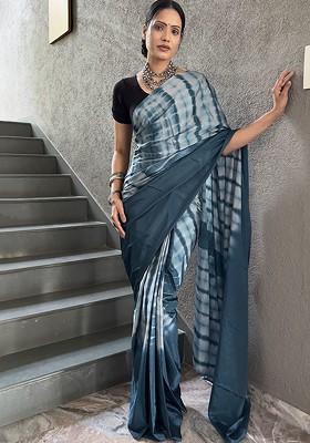 White Tie And Dye Satin Saree Set