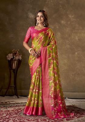 Green Zari Cotton Saree Set