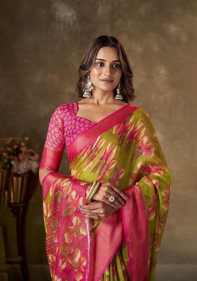 Green Zari Cotton Saree Set