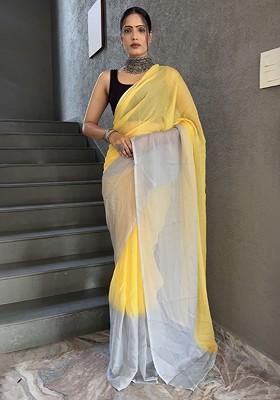 Yellow Embroidered Chiffon Saree Set