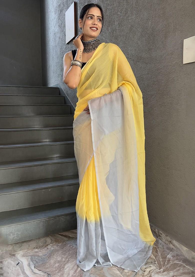 Yellow Embroidered Chiffon Saree Set