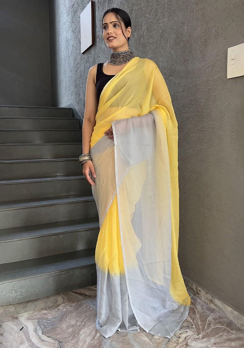 Yellow Embroidered Chiffon Saree Set