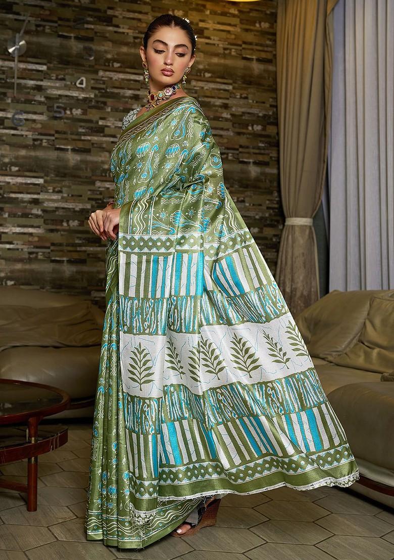 Green Embroidered Silk Saree Set