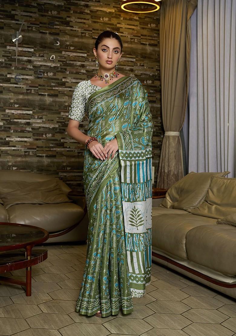 Green Embroidered Silk Saree Set
