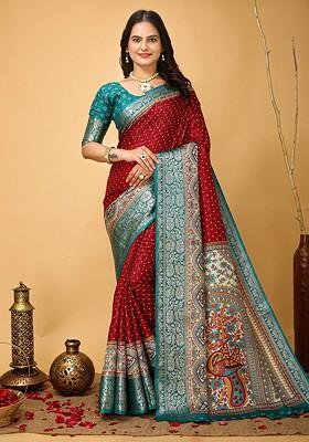 Red Zari Kanjeevaram Silk Saree Set