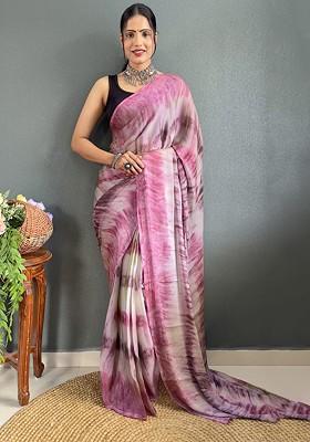 Pink Tie And Dye Chiffon Saree Set
