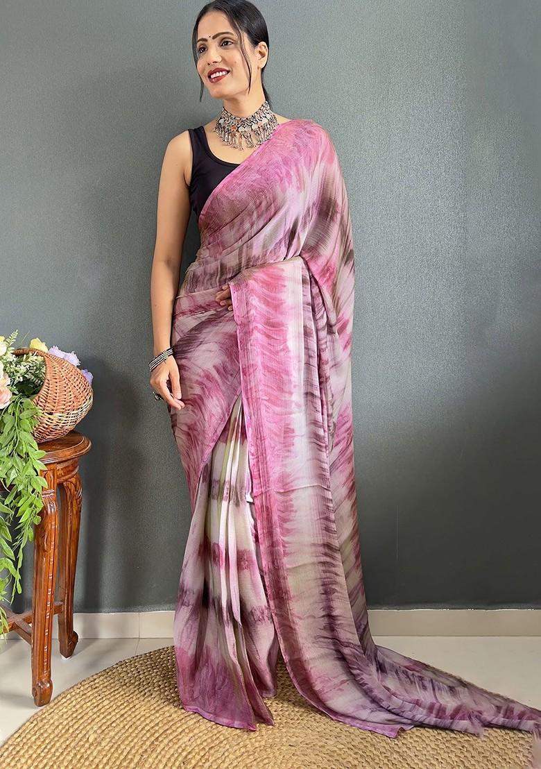 Pink Tie And Dye Chiffon Saree Set