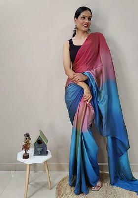 Pink Embroidered Satin Saree Set