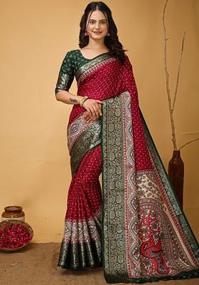 Red Zari Kanjeevaram Silk Saree Set