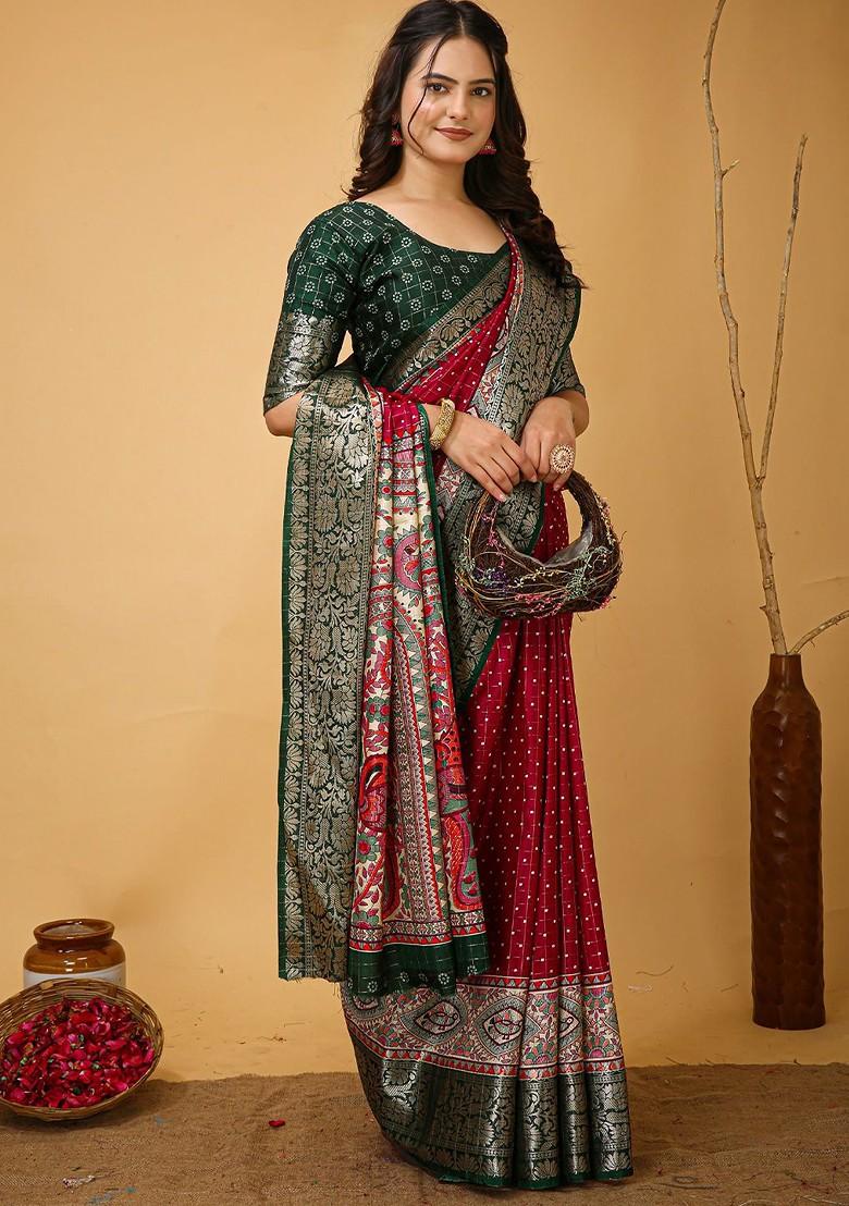 Red Zari Kanjeevaram Silk Saree Set