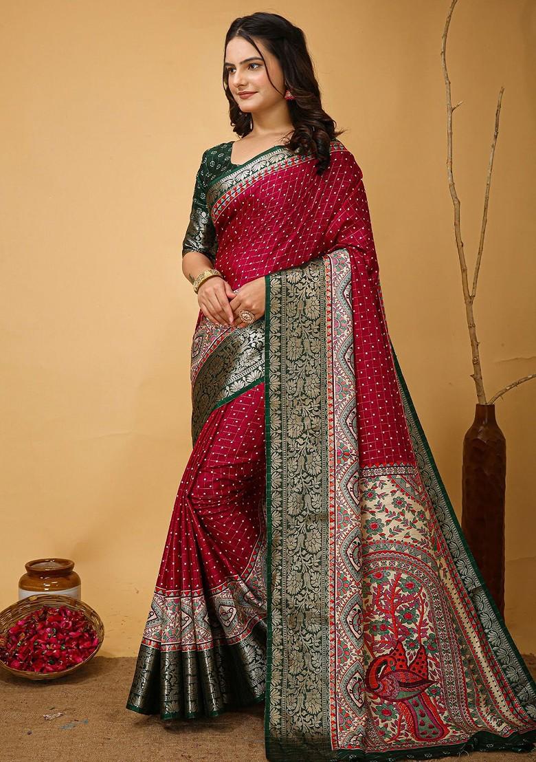 Red Zari Kanjeevaram Silk Saree Set