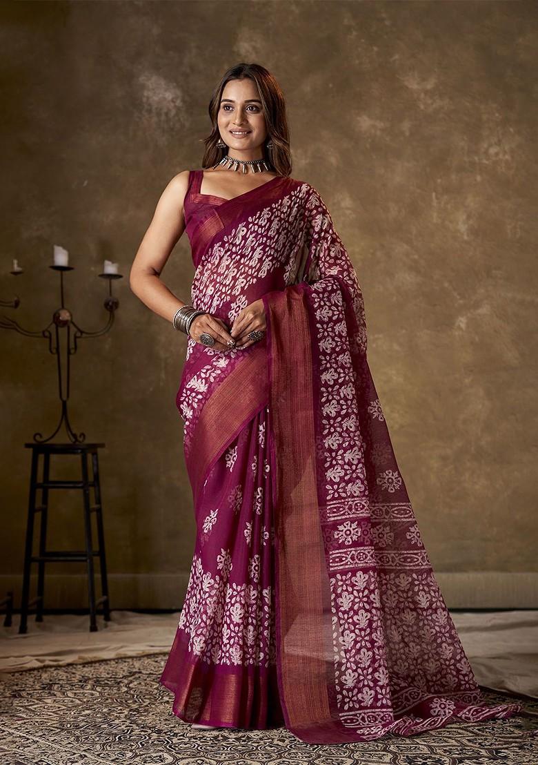 Purple Zari Cotton Saree Set