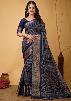 Blue Zari Kanjeevaram Silk Saree Set