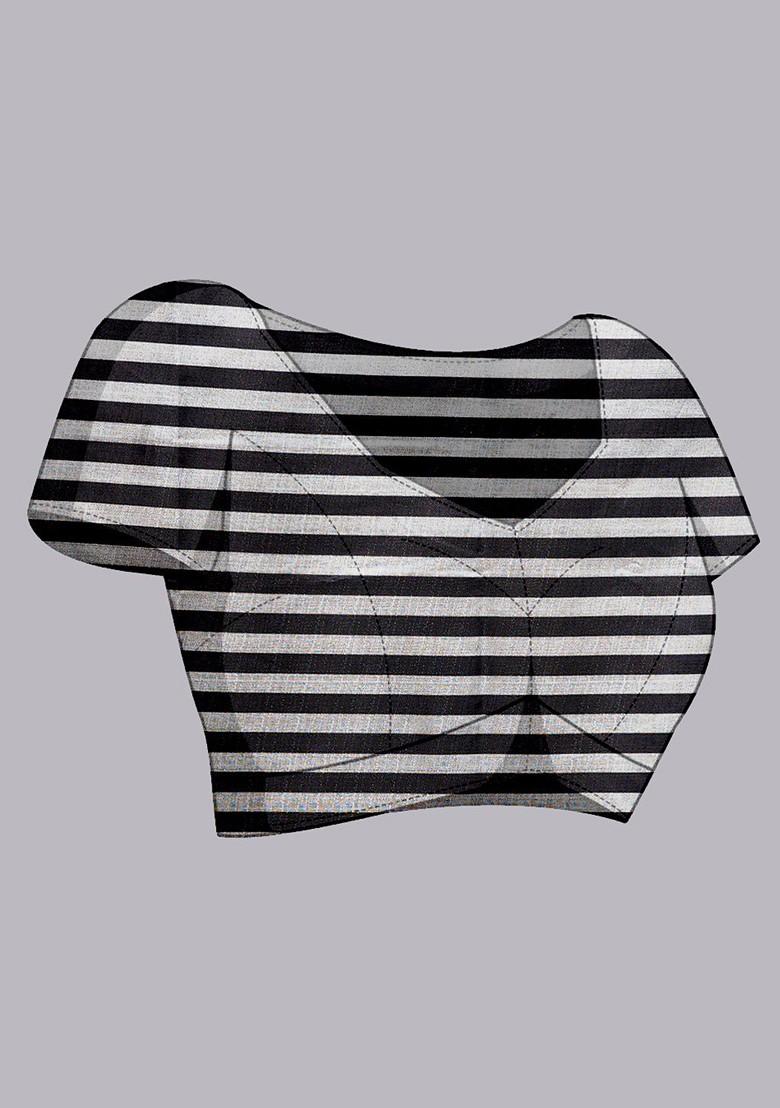 Black Block Print Silk Saree Set