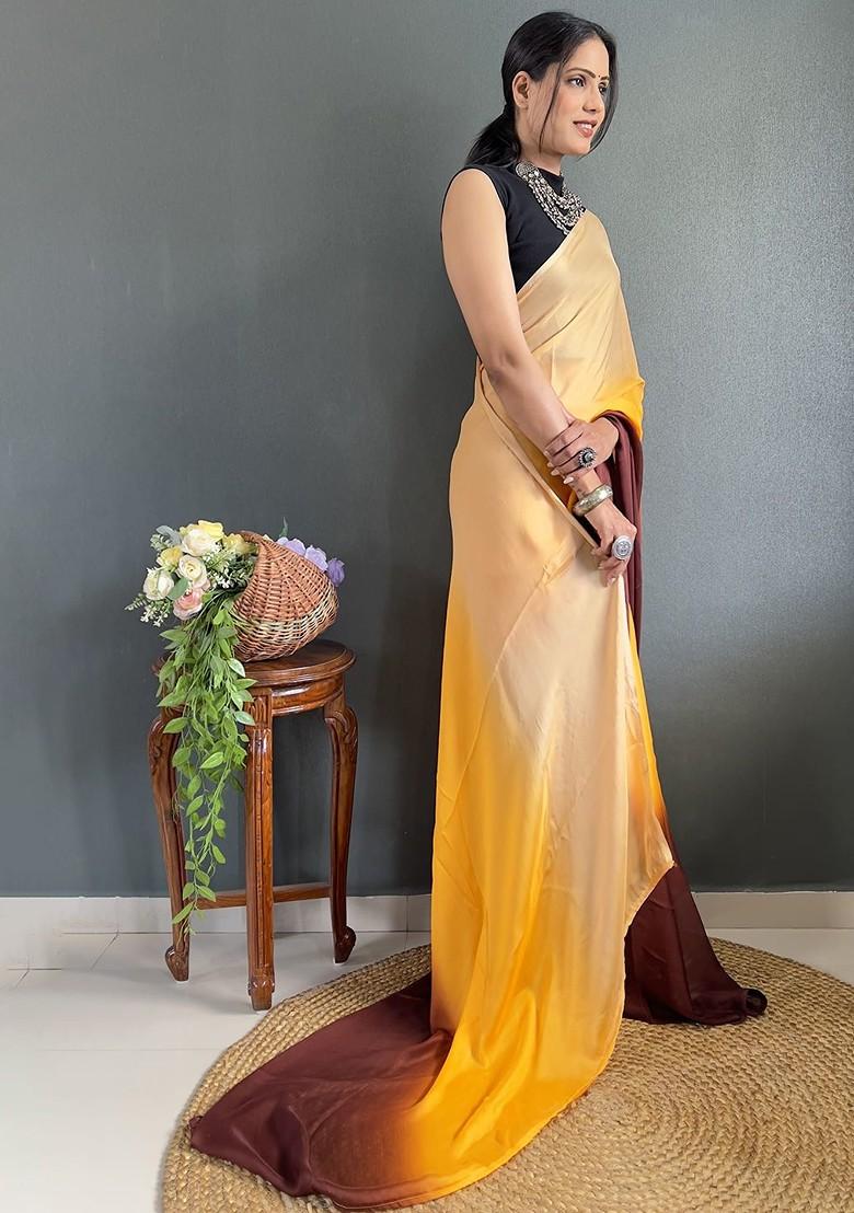 Orange Embroidered Crepe Saree Set