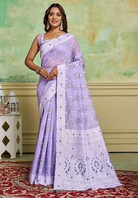 Purple Zari Cotton Saree Set