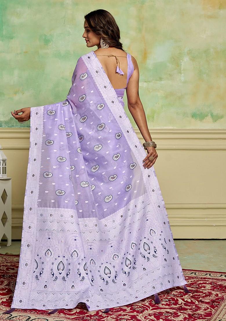 Purple Zari Cotton Saree Set