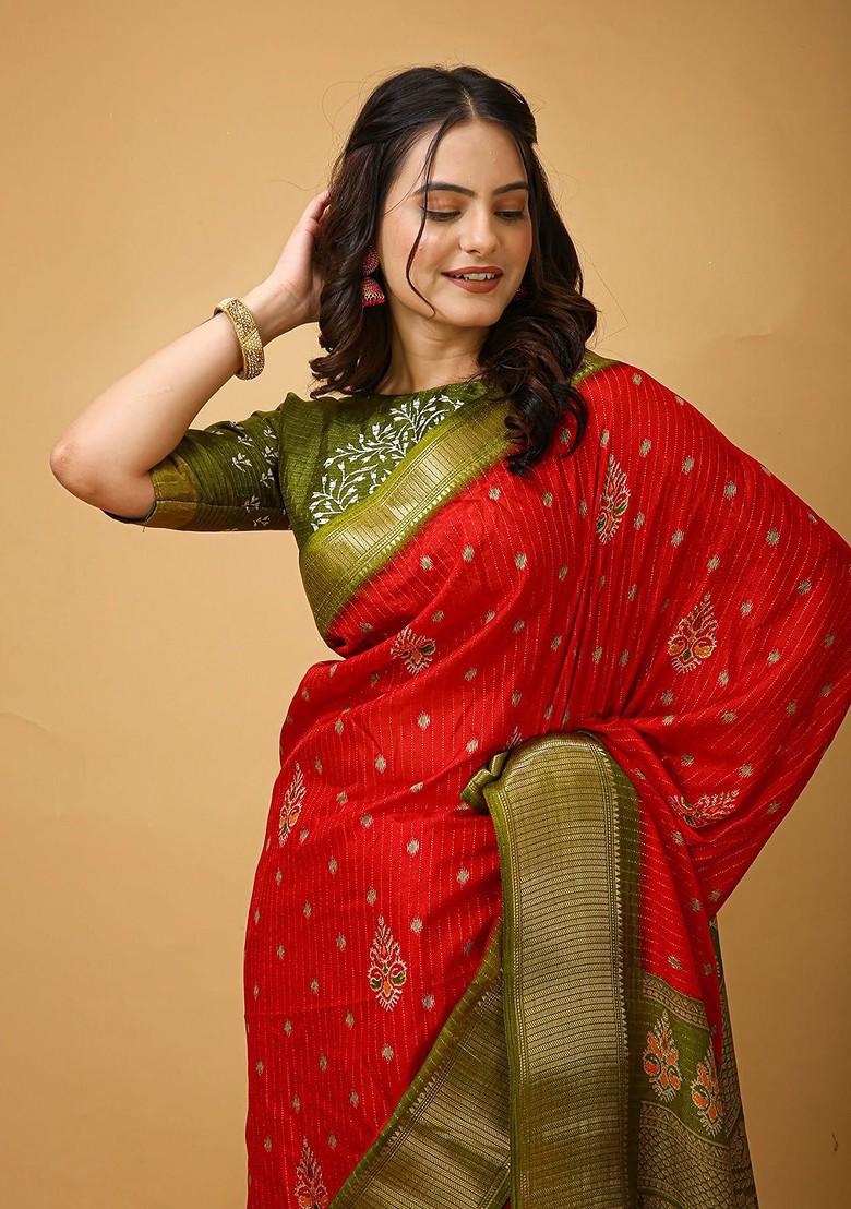Red Zari Kanjeevaram Silk Saree Set