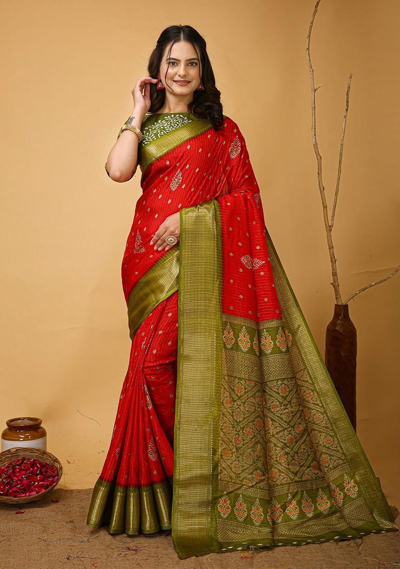 Red Zari Kanjeevaram Silk Saree Set