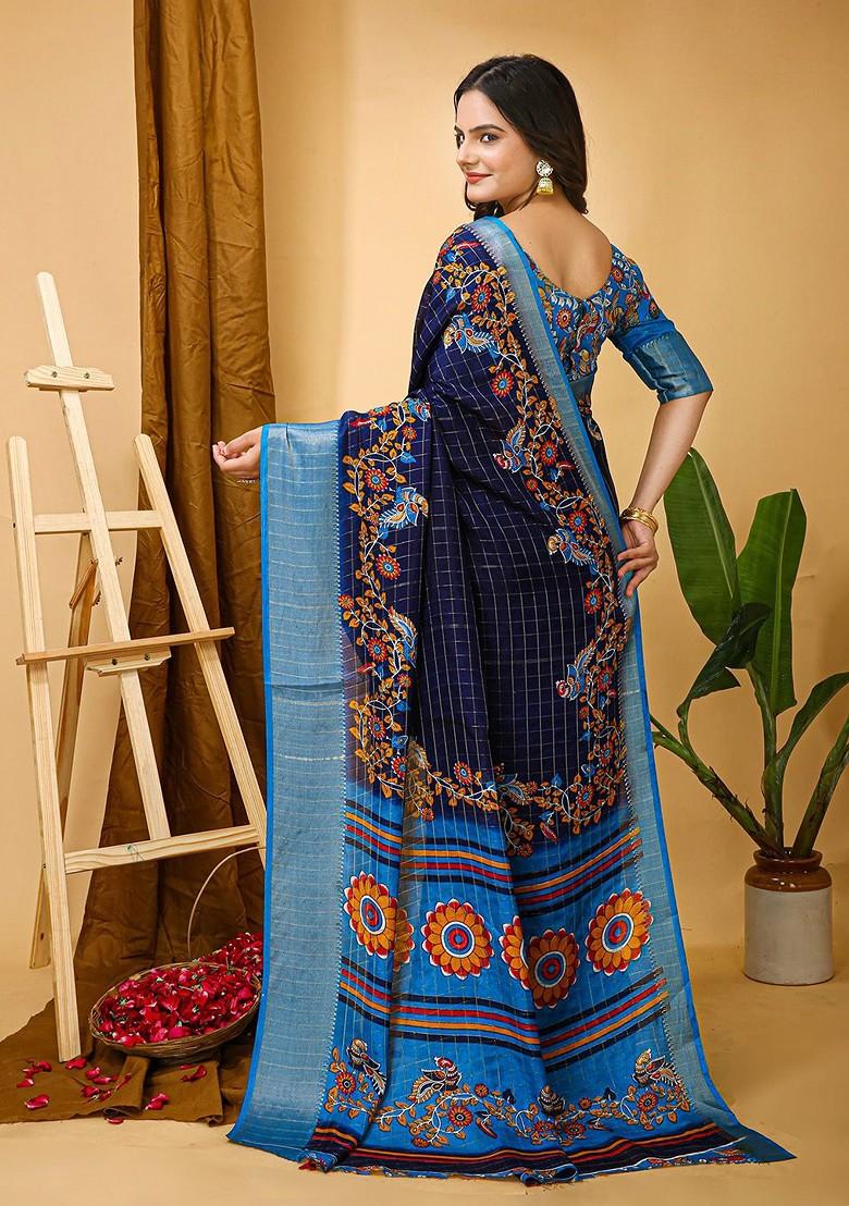 Navy Blue Zari Banarasi Saree Set