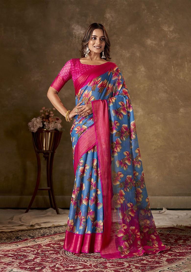 Blue Zari Cotton Saree Set