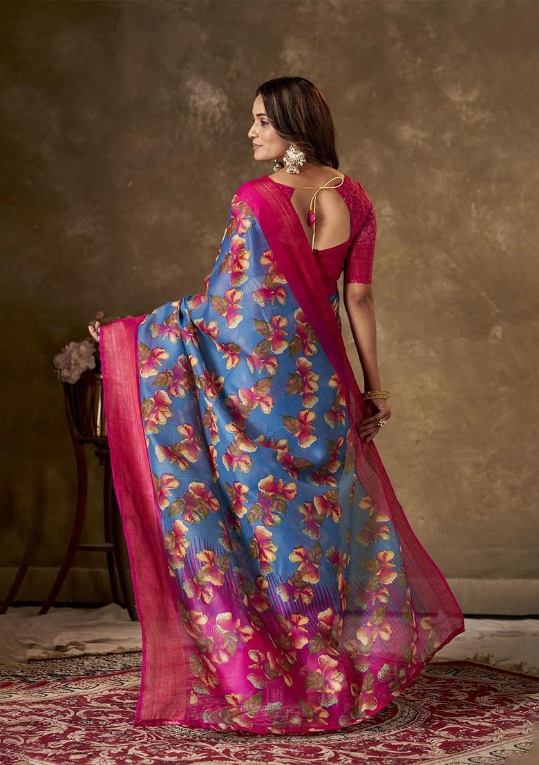 Blue Zari Cotton Saree Set