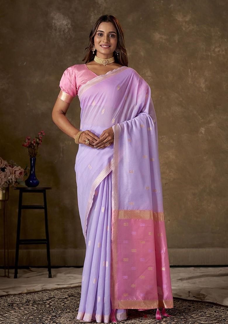 Purple Zari Cotton Saree Set