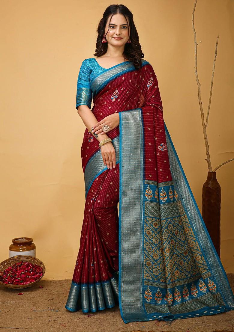 Maroon Kalamkari Kanjeevaram Silk Saree Set