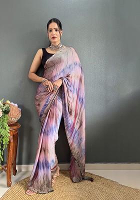 Pink Tie And Dye Chiffon Saree Set