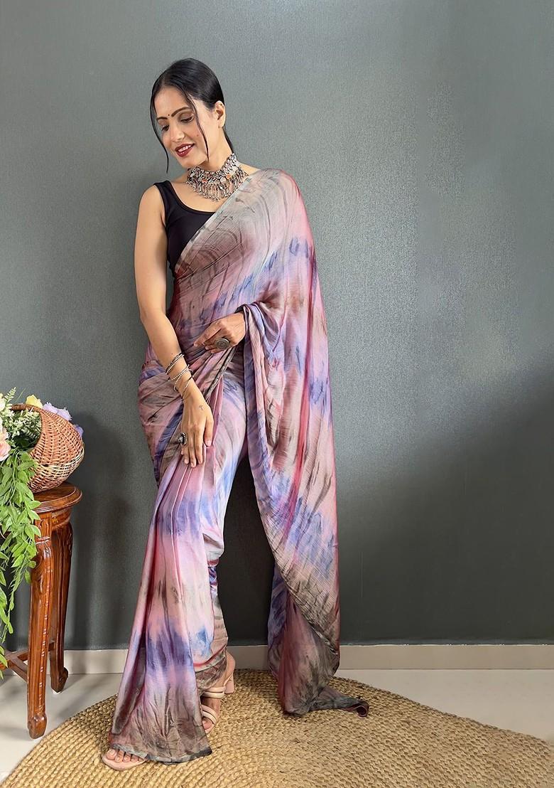 Pink Tie And Dye Chiffon Saree Set