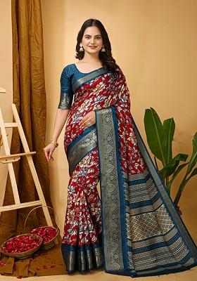 Red Zari Banarasi Saree Set