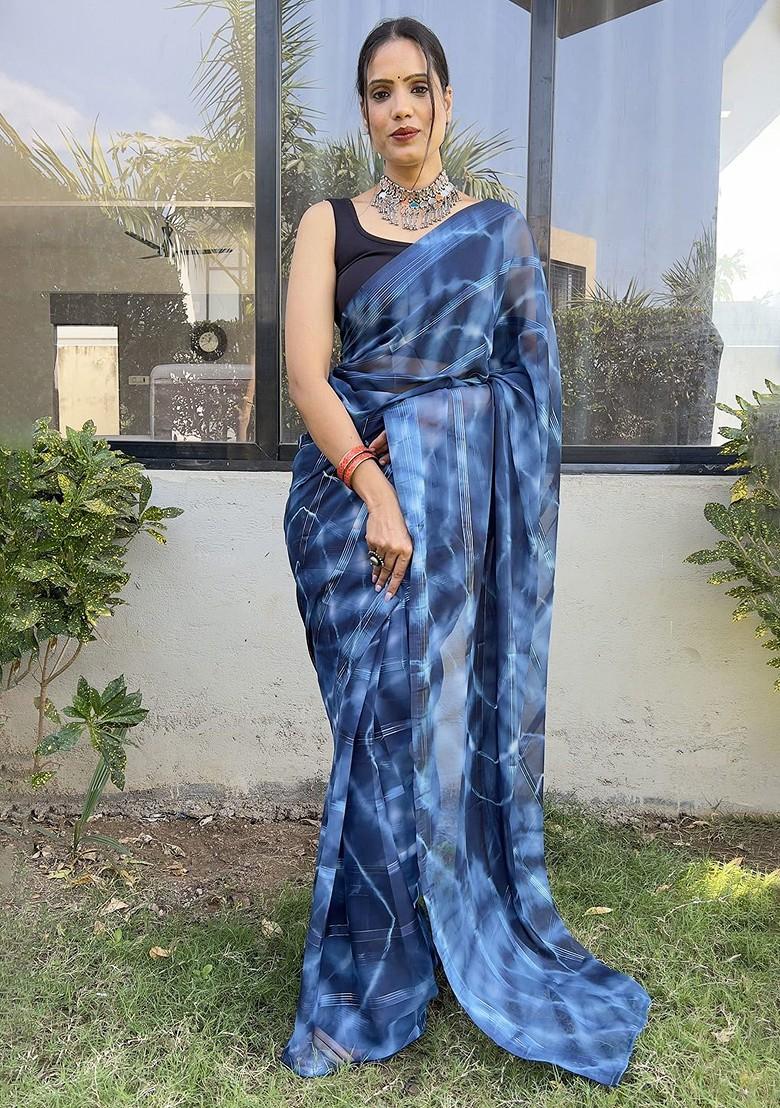 Blue Tie And Dye Georgette Saree Set