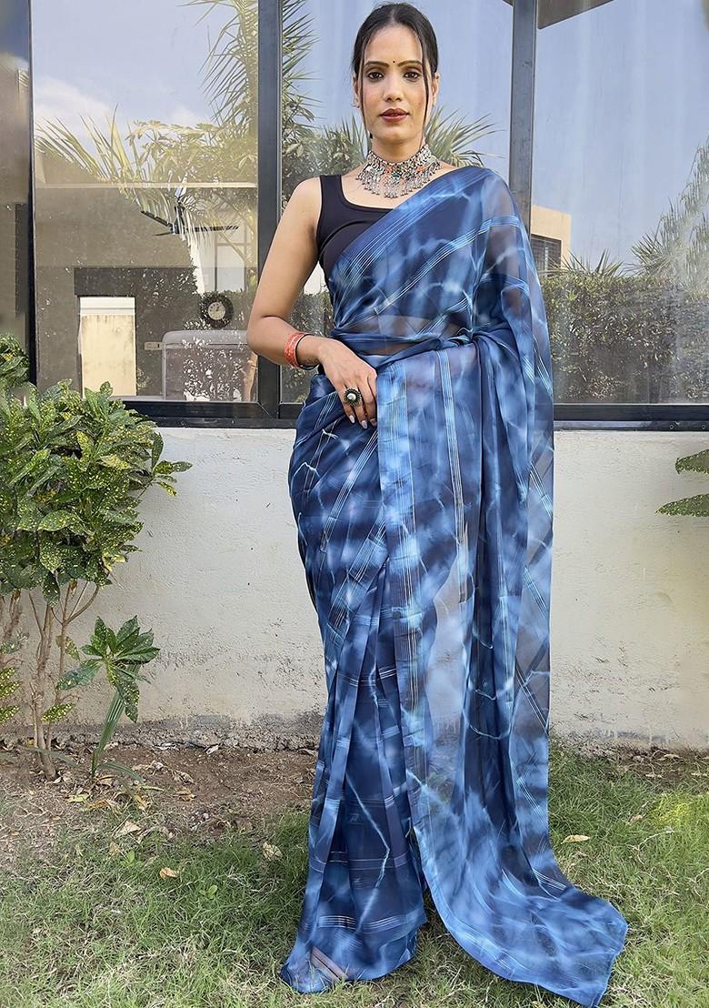 Blue Tie And Dye Georgette Saree Set