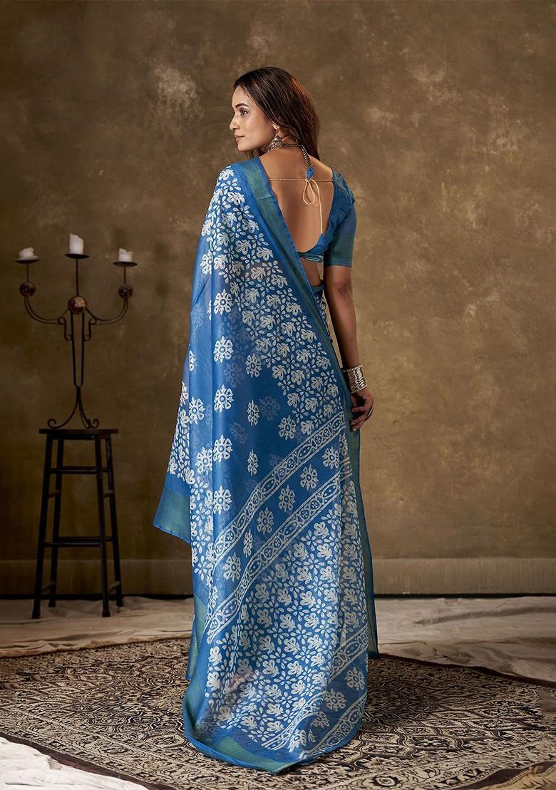 Blue Zari Cotton Saree Set