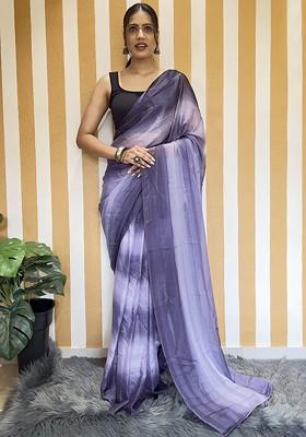 Purple Embellished Chiffon Saree Set