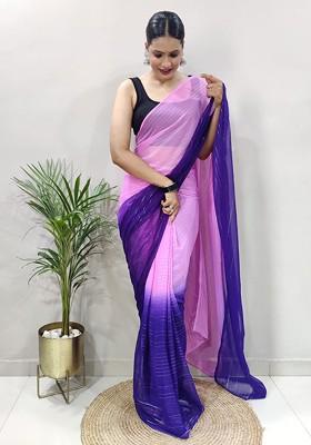 Purple Embroidered Chiffon Saree Set