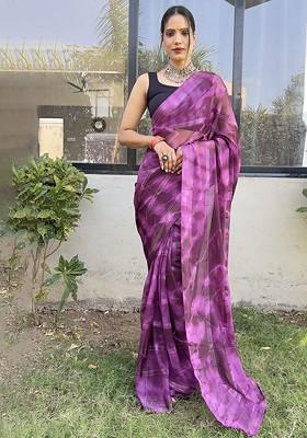 Purple Tie And Dye Georgette Saree Set
