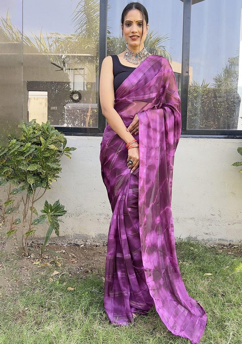 Purple Tie And Dye Georgette Saree Set