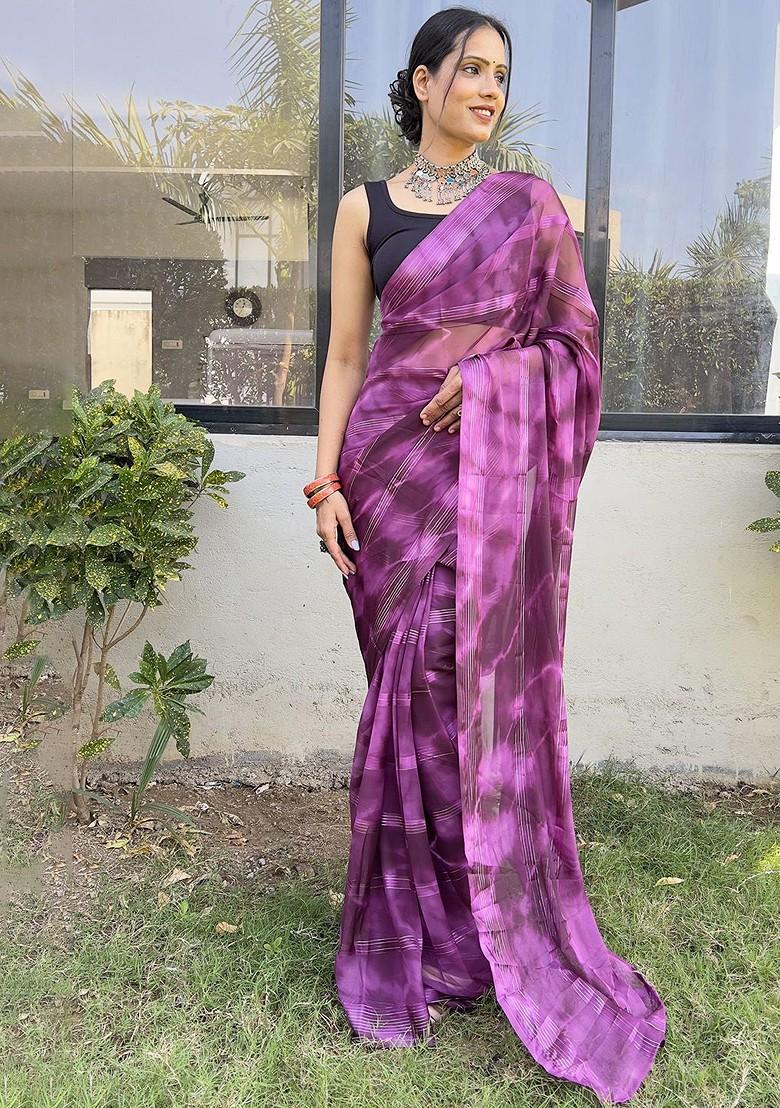 Purple Tie And Dye Georgette Saree Set