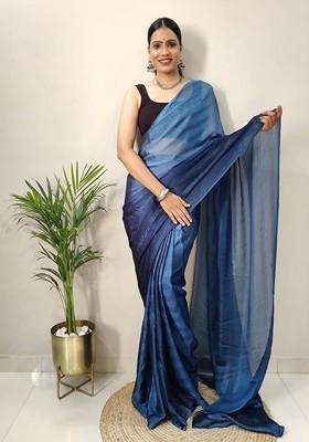 Blue Striped Chiffon Saree Set