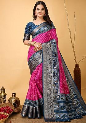 Pink Zari Kanjeevaram Silk Saree Set