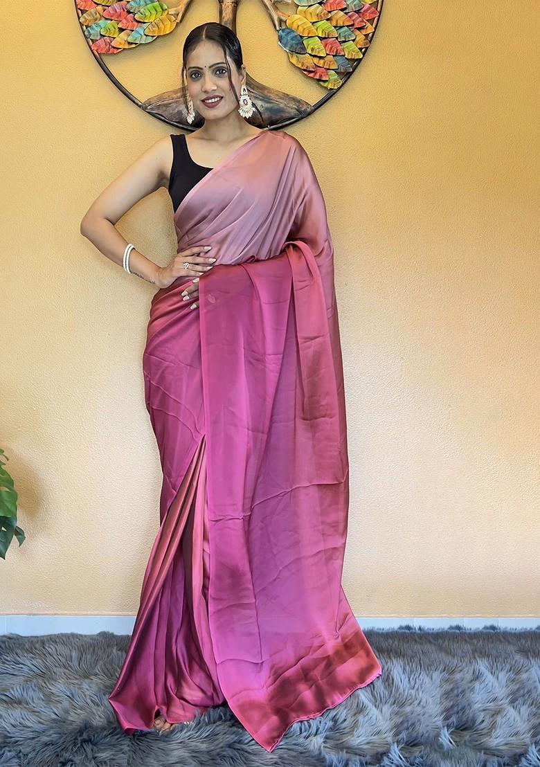 Pink Embroidered Chiffon Saree Set