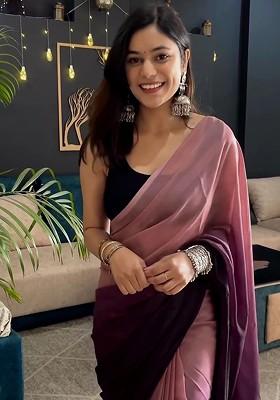 Purple Embroidered Chiffon Saree Set