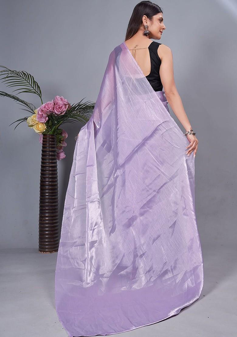 Purple Embroidered Crepe Saree Set