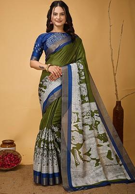 Grey Zari Cotton Saree Set