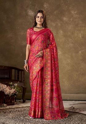 Red Zari Cotton Saree Set